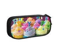 shgwehh Astuccio colorato con scritta "Happy Birthday" stampata, grande astuccio portapenne carino astuccio per ufficio scuola cancelleria organizer per ragazze e ragazzi, nero, Nero , Taglia unica,