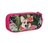 shgwehh Astuccio con 2 matite stampate con fiori tropicali e corgi, grande astuccio portapenne carino astuccio per ufficio scuola cancelleria organizer per ragazze e ragazzi, blu, rosa, Taglia unica,