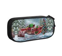shgwehh Astuccio con stampa di albero di Natale sulla slitta delle nevi, elegante astuccio con stampa - organizza la tua cancelleria con eleganza, Nero , Taglia unica, Organizer per borse