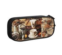 shgwehh Astuccio grande con stampa di collage di caffè, astuccio per penne carino astuccio per ufficio scuola cancelleria organizer per ragazze ragazzi, blu, Nero , Taglia unica, Organizer per borse