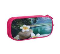 shgwehh Astuccio grande con stampa di fiori tropicali e pietre zen, grazioso astuccio per matite per ufficio e scuola, organizer per cancelleria per ragazze e ragazzi, nero, rosa, Taglia unica,