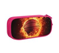 shgwehh Astuccio grande con stampa di pallacanestro sul fuoco, astuccio grande per penne, astuccio carino per cancelleria per ufficio e scuola, organizer per ragazze e ragazzi, nero, rosa, Taglia