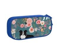 shgwehh Astuccio grande con stampa floreale Border Collie, astuccio portapenne carino per ufficio e scuola, organizer per cancelleria per ragazze e ragazzi, nero, Blu, Taglia unica, Organizer per
