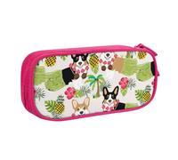 shgwehh Astuccio grande per ragazzi e ragazze, astuccio con fiori tropicali e corgi, con grandi scomparti, per scuola, ufficio e viaggi, nero, rosa, Taglia unica, Organizer per borse