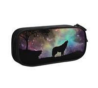 shgwehh Astuccio grande per ragazzi e ragazze, astuccio con lupo ululante e luci del nord con grandi scomparti per scuola, cancelleria ufficio e viaggi, nero, Nero , Taglia unica, Organizer per borse