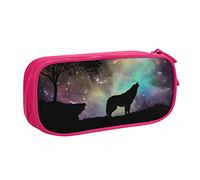 shgwehh Astuccio grande per ragazzi e ragazze, astuccio con lupo ululante e luci del nord con grandi scomparti per scuola, cancelleria ufficio e viaggi, nero, rosa, Taglia unica, Organizer per borse