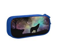 shgwehh Astuccio grande per ragazzi e ragazze, astuccio con lupo ululante e luci del nord con grandi scomparti per scuola, cancelleria ufficio e viaggi, nero, Blu, Taglia unica, Organizer per borse