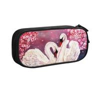 shgwehh Astuccio grande per ragazzi e ragazze, con cigni bianchi con albero floreale rosa, con grandi scomparti, per scuola, ufficio e viaggi, blu, Nero , Taglia unica, Organizer per borse