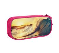 shgwehh Astuccio per matite con stampa di paesaggio marino con tramonto e mare, grande, grazioso astuccio per matite per ufficio e scuola, organizer per cancelleria per ragazze e ragazzi, rosa, rosa,
