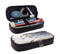 shgwehh Astuccio portamatite, grande capacità, in pelle, grazioso corallo e frecce color foglia di tè, borsa per il trucco per donne e uomini, Fiori di allegria, Taglia unica, Organizer per borse