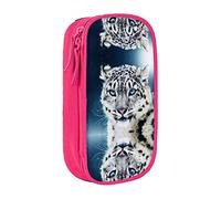 shgwehh Astuccio portapenne con motivo leopardo delle nevi dagli occhi azzurri, grande astuccio per penne resistente, 3 scomparti, rosa, Taglia unica, Organizer per borse