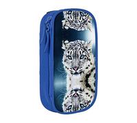 shgwehh Astuccio portapenne con motivo leopardo delle nevi dagli occhi azzurri, grande astuccio per penne resistente, 3 scomparti, Blu, Taglia unica, Organizer per borse