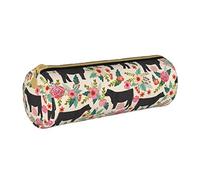 shgwehh Astuccio rotondo in pelle con stampa floreale Border Collie, astuccio per penne e matite, per scuola, ufficio e viaggi, Fiore Rosa Mostra Mucche Mucche Bovini 2, Taglia unica, Organizer per