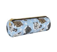 shgwehh Astuccio rotondo in pelle con stampa floreale Border Collie, astuccio per penne e matite, per scuola, ufficio e viaggi, Cincillà blu e luna, Taglia unica, Organizer per borse