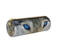 shgwehh Astuccio rotondo in pelle con stampa floreale Border Collie, astuccio per penne e matite, per scuola, ufficio e viaggi, Lupo Occhi Blu, Taglia unica, Organizer per borse