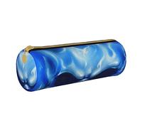 shgwehh Astuccio rotondo in pelle con stampa floreale Border Collie, astuccio per penne e matite, per scuola, ufficio e viaggi, Teschio Fiamma Blu, Taglia unica, Organizer per borse