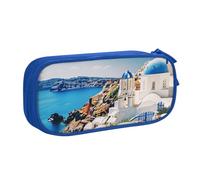 shgwehh Santorini - Astuccio grande con stampa dell'isola greca e vista sul mare, grazioso astuccio per cancelleria per ufficio e scuola, per ragazze e ragazzi, blu, Blu, Taglia unica, Organizer per