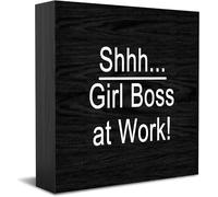 Shhh Girl Boss At Work New Home Decor Rustico Idee Regalo Cartello in Legno Scrivania Mensola Agriturismo Decorazioni per la Camera 12,7 × 12,7 cm