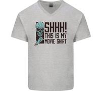 Shhh Questo È Il Mio Film T-Shirt Teschio Horror Uomo V-Neck In Cotone