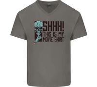 Shhh Questo È Il Mio Film T-Shirt Teschio Horror Uomo V-Neck In Cotone
