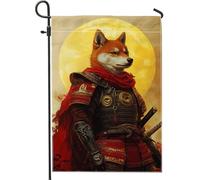 Shiba Inu Bandiera da giardino Samurai, decorazione arancione con cane guerriero, bandiera animale in iuta su entrambi i lati, per la decorazione del prato all'aperto, accessori per la casa per la