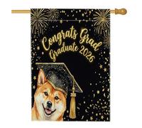 Shiba Inu - Bandiere per la casa dei laureati con cani, 71 x 101 cm, double-face, per esterni, con cappello per diploma di cucciolo, bandiera verticale standard per la casa, classe 2026, con stampa da