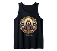 Shiba Inu Cane Come Logo Samurai con Fiori di ciliegio Canotta