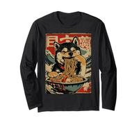Shiba Inu Cane Mangia Ramen Tagliatelle Giapponese Ukiyo-e Style Maglia a Manica