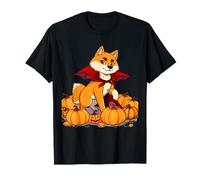 Shiba Inu di Halloween con Mantello da Vampiro e zucche Maglietta