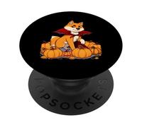 Shiba Inu di Halloween con mantello da vampiro e zucche PopSockets PopGrip Adesivo