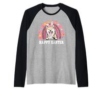 Shiba Inu Dog Easter Bunny Eggs Hunting Boho Rainbow Maglia con Maniche Raglan