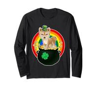 Shiba Inu Dog Lucky Charm Shamrock Funny St Patricks Day Maglia a Manica