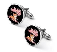 Shiba Inu - Gemelli da uomo a forma di fiore di ciliegio giapponese, stile classico, per matrimoni e affari, 1.7cm, Metallo, Nessuna pietra preziosa