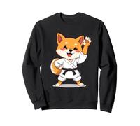 Shiba Inu in Stile Cartoon con Kimono da Karate e Cintura ne Felpa