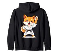 Shiba Inu in Stile Cartoon con Kimono da Karate e Cintura ne Felpa con Cappuccio