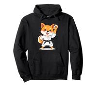 Shiba Inu in Stile Cartoon con Kimono da Karate e Cintura ne Felpa con Cappuccio