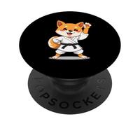 Shiba Inu in stile cartoon con kimono da karate e cintura ne PopSockets PopGrip Adesivo