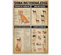 Shiba Inu Knowledge Poster Vintage Japanese Dog Breed Guide Anatomy Chart Colors House Rules Wall Art for Bedroom Classroom(Framed,12x18inch(30x45cm))