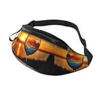 Shiba Inu - Marsupio da uomo e donna, alla moda, regolabile, per viaggi, sport, passeggiate, Bicchiere da vino Sunset, Taglia unica