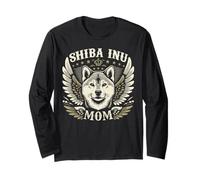 Shiba Inu Mom Biker Wings Moto Lovers Cool Dog Retro Maglia a Manica