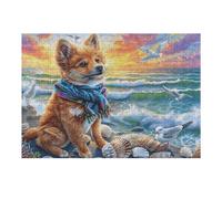 Shiba Inu on Beach Puzzle 300 Pezzi Gioco Creativo Per Ragazzi Intelligenza Educativa Rompicapo Idea Regalo Per Figlio A Natale E Compleanno 300 PCS