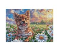 Shiba Inu Spring Flower Field Puzzle 300 Pezzi Per Amici E Famiglia in Serata Rompicapo Sfida Creativa Giochi Da Tavolo Relax E Intelligenza Regalo Natale 300 PCS