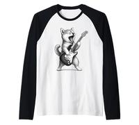 Shiba Inu Suonare la Chitarra Musica Rock Amante dei Maglia con Maniche Raglan