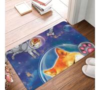 Shiba nello spazio con un pianeta alieno alla scoperta dell'ignoto. Zerbino resistente e morbido per la porta d'ingresso, zerbino di benvenuto, per interni ed esterni, con suola in gomma, 40 x 60 cm.