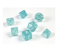 shibby 7 Dadi poliedrici per Giochi di Ruolo e da Tavolo di Colore Azzurro Luccichio con Sacchetto