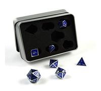 shibby 7 Dadi poliedrici Steampunk per Giochi di Ruolo e da Tavolo di Colore Blu Argento con Scatola di immagazzinaggio
