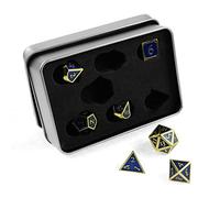 shibby 7 Dadi poliedrici Steampunk per Giochi di Ruolo e da Tavolo di Colore Oro Blu con Scatola di immagazzinaggio