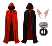 Shibida Mantello Vampiro Nero Rosso, Mantello con Cappuccio Mantello da Vampiros per Adulti,Mantellos da Vampiro per Bambino di Travestimento,Donna Uomo Costumi Halloween Mantelli Costume