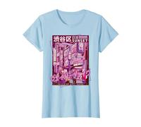 Shibuya Street Giapponese Estetica Vaporwave Distressed Urbano Maglietta, Donna, Celeste, M