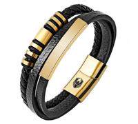 SHIEAGLELD Bracciale Uomo Pelle, Classico Cuoio Braccialetto Uomo, con Calamita Fibbia in Acciaio Inossidabile ed Esclusivo Portagioie per Braccialetti l'idea di Regali